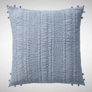 Serena & Lily Sham Ryebrook Dusty Blue White Pom Pom Euro Square